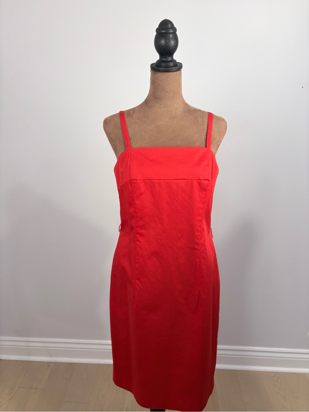 Red Jacob Square-Neck Slip Dress with Spaghetti Straps and Belt